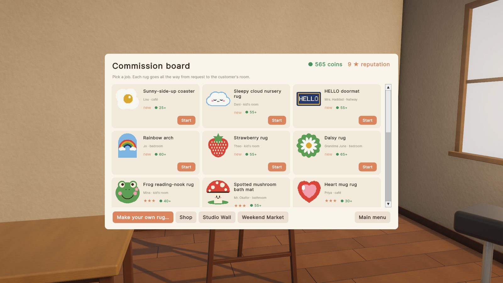 The commission board with customer requests